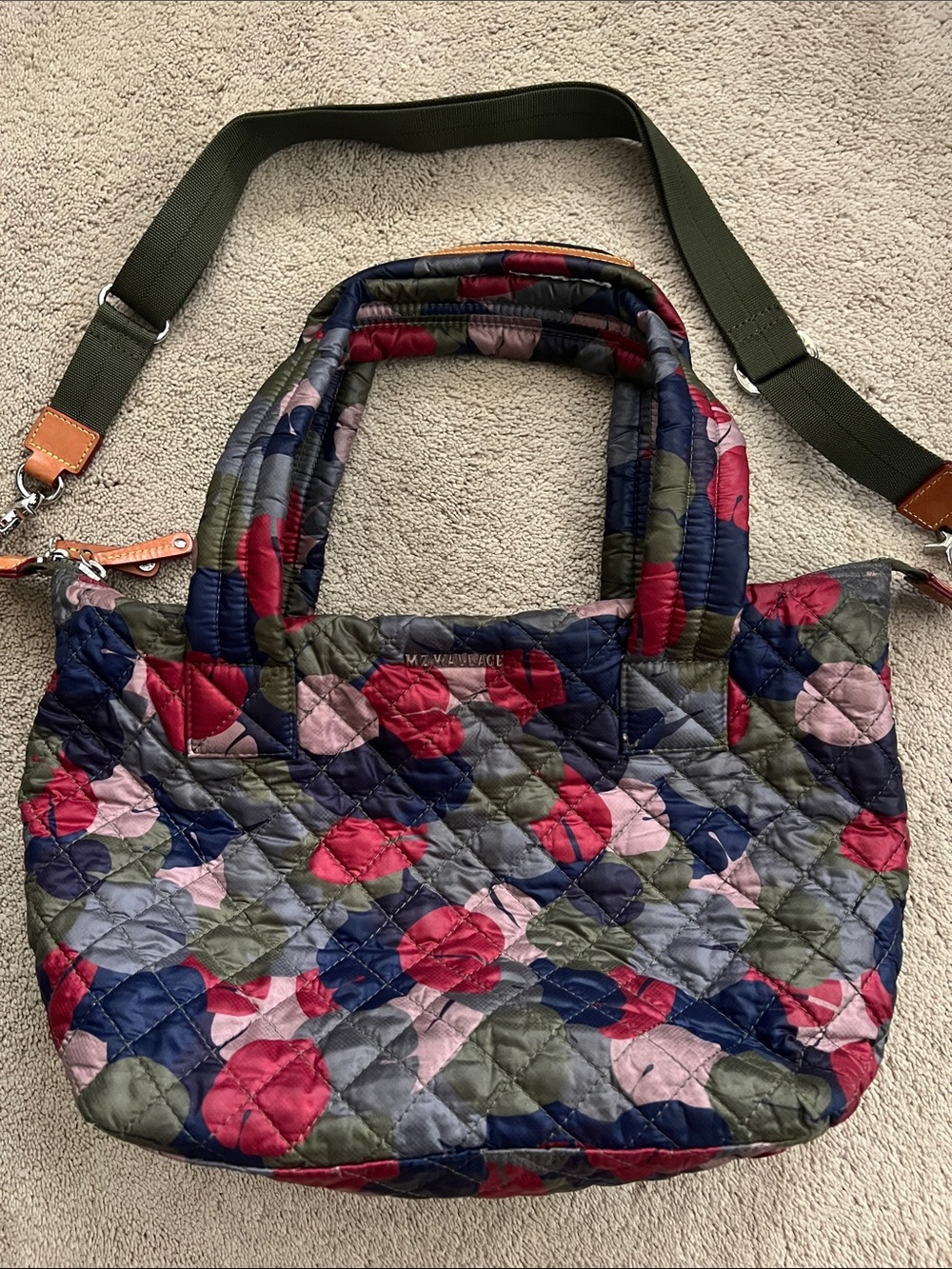 MZ Wallace Quilted Floral Multicolor Camouflage Nylon & Leather Trim Tote